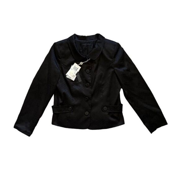 Perry Ellis Polka Dot Peter Pan Collar Blazer Jacket Black Size 12 - Picture 9 of 13